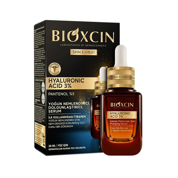 سرم آبرسان بیوکسین Bioxcin هیالورونیک اسید 3% و پانتنول 5% حجم 30 میل