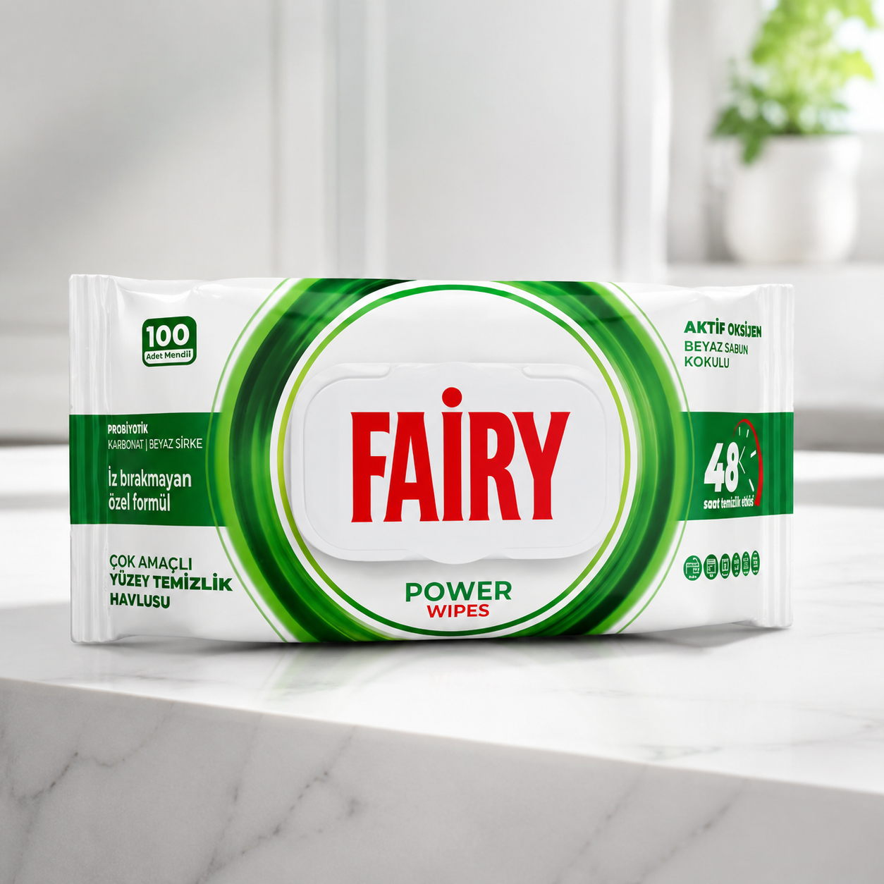دستمال مرطوب چند منظوره سطوح فیری Fairy رایحه صابون سفید بسته 100 عددی