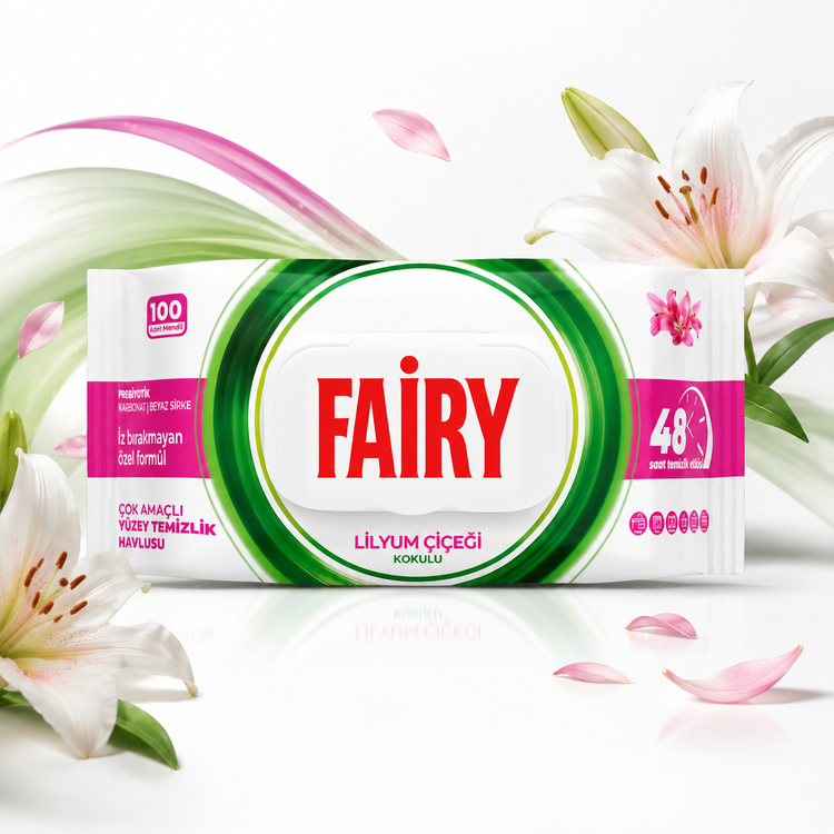 دستمال مرطوب چند منظوره سطوح فیری Fairy رایحه لیلیوم بسته 100 عددی