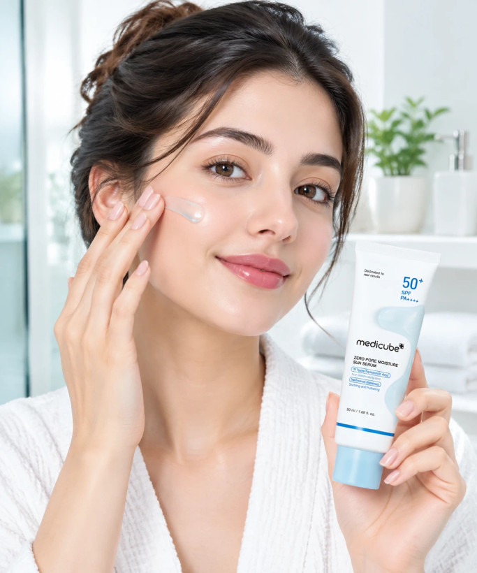 ضد آفتاب مدی کیوب آبی کنترل کننده منافذ حاوی هیالورونیک و پانتنول با SPF50+ حجم 50 میل