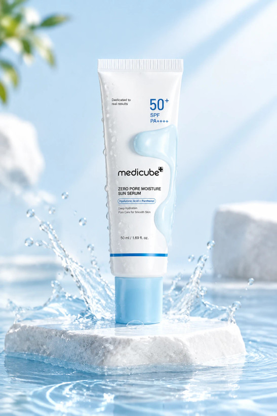 ضد آفتاب مدی کیوب آبی کنترل کننده منافذ حاوی هیالورونیک و پانتنول با SPF50+ حجم 50 میل
