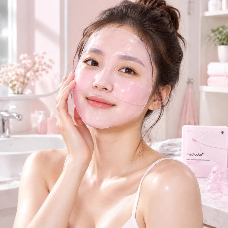 ماسک ژلی کلاژن مدی کیوب Medicube مدل PDRN Pink وماسک نقابی روشن کننده و ضد لک مدی کیوب Medicube Kojic Acid Gel Mask